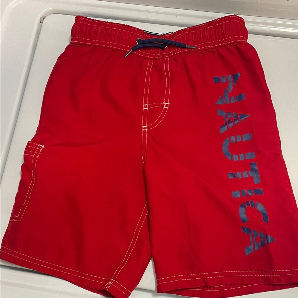 Nautica Kids Red Swim Trunks with Blue Logo